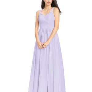 Lilac chiffon and lace floor length dress